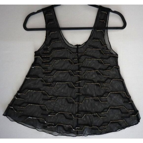 Chan Luu Women's Sz XS/Small Black Sheer Beaded Tank Top Cami - Picture 6 of 6